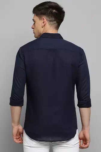 Showoff men's long sleeves solid navy blue shirt