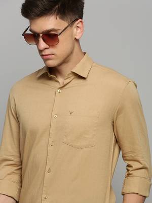 Showoff men's long sleeves solid khaki shirt 1