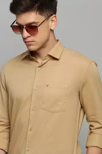 Showoff men's long sleeves solid khaki shirt