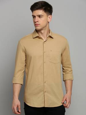 Showoff men's long sleeves solid khaki shirt 2