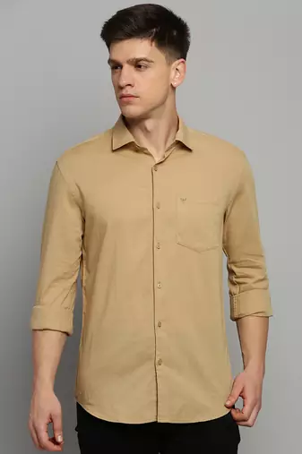 Showoff men's long sleeves solid khaki shirt