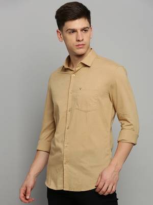 Showoff men's long sleeves solid khaki shirt 3