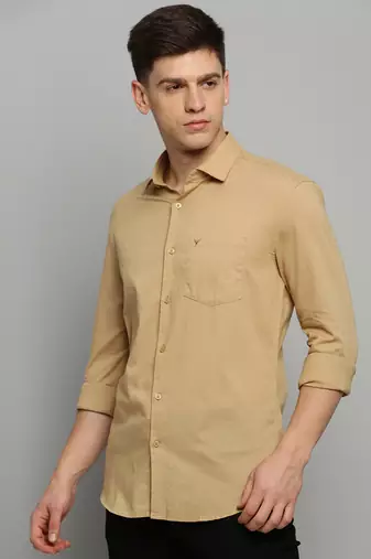 Showoff men's long sleeves solid khaki shirt