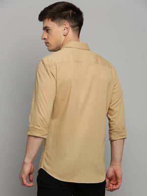 Showoff men's long sleeves solid khaki shirt 4