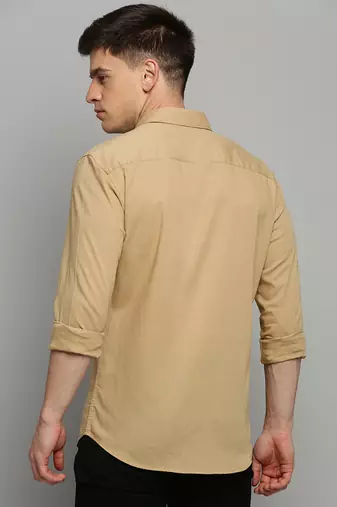 Showoff men's long sleeves solid khaki shirt