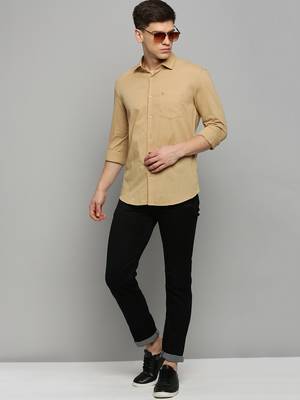 Showoff men's long sleeves solid khaki shirt 5