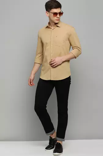 Showoff men's long sleeves solid khaki shirt