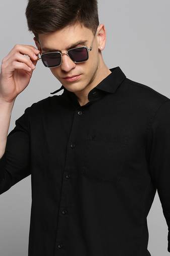 Showoff men's long sleeves solid black shirt