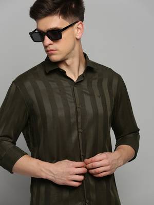 men's long sleeves solid olive shirt 1