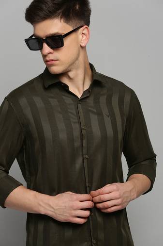 men's long sleeves solid olive shirt