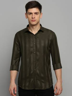 men's long sleeves solid olive shirt 2