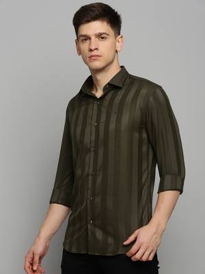 men's long sleeves solid olive shirt 3