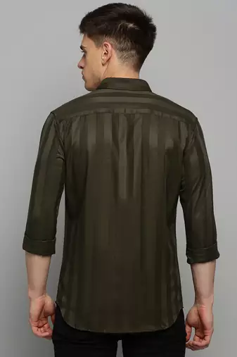 men's long sleeves solid olive shirt