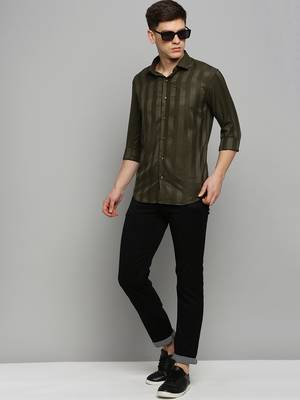 men's long sleeves solid olive shirt 5
