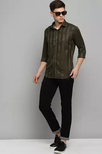 men's long sleeves solid olive shirt