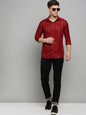 Showoff men's long sleeves solid maroon shirt 5