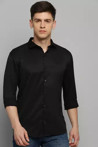 Showoff men's long sleeves solid black shirt