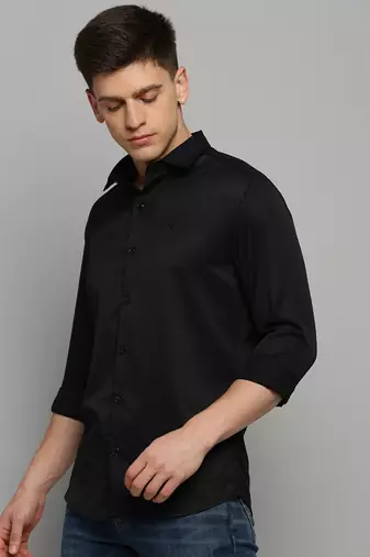 Showoff men's long sleeves solid black shirt