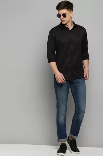 Showoff men's long sleeves solid black shirt