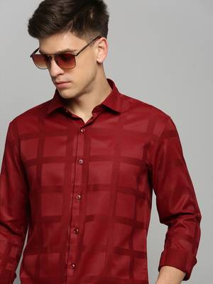 Showoff men's long sleeves solid maroon shirt 1