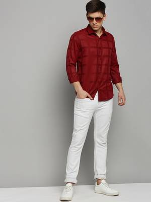 Showoff men's long sleeves solid maroon shirt 5