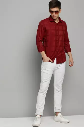 Showoff men's long sleeves solid maroon shirt