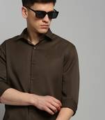 Showoff men's long sleeves solid coffee brown shirt
