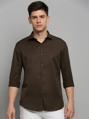Showoff men's long sleeves solid coffee brown shirt 2