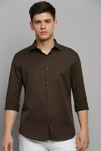 Showoff men's long sleeves solid coffee brown shirt