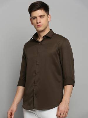 Showoff men's long sleeves solid coffee brown shirt 3