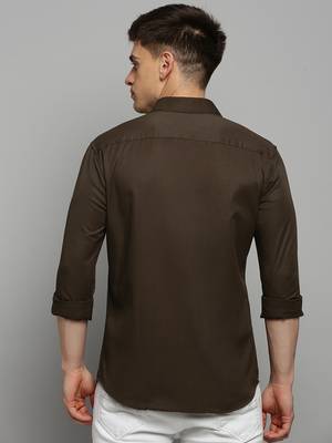 Showoff men's long sleeves solid coffee brown shirt 4