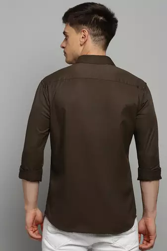 Showoff men's long sleeves solid coffee brown shirt