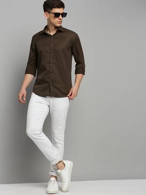 Showoff men's long sleeves solid coffee brown shirt 5