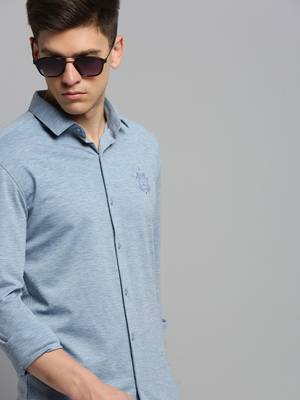men's long sleeves solid blue shirt 1