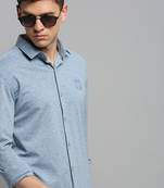 men's long sleeves solid blue shirt