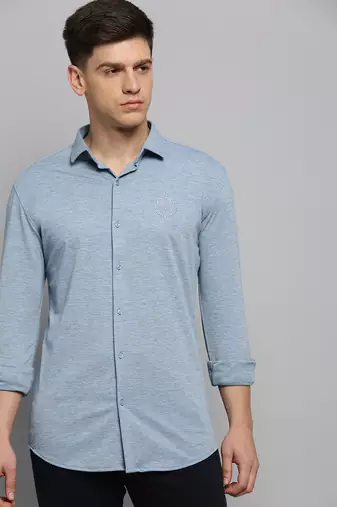 men's long sleeves solid blue shirt