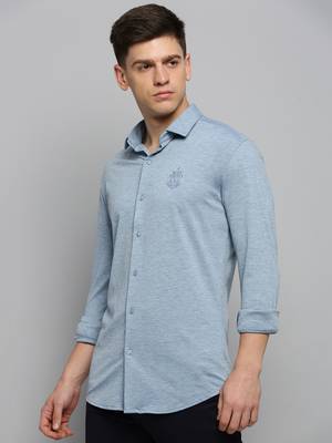 men's long sleeves solid blue shirt 3