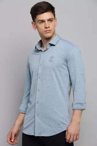 men's long sleeves solid blue shirt