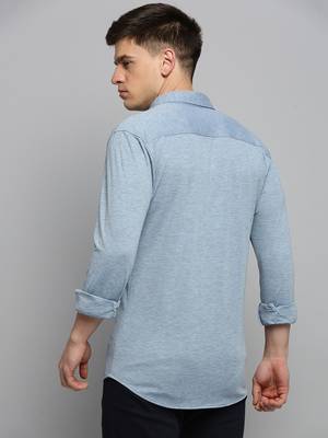 men's long sleeves solid blue shirt 4
