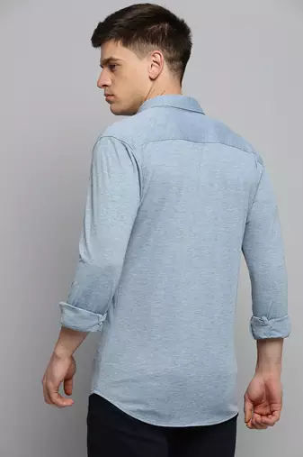 men's long sleeves solid blue shirt