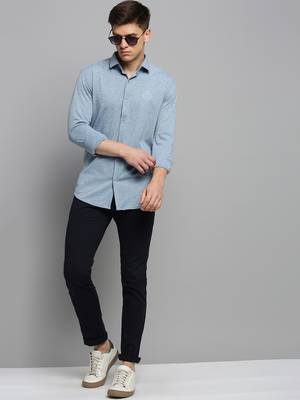 men's long sleeves solid blue shirt 5