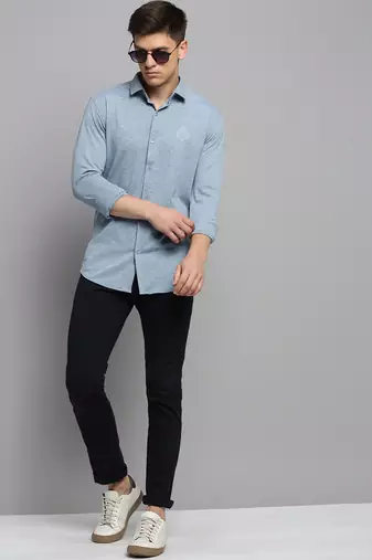 men's long sleeves solid blue shirt