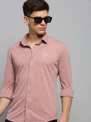 men's long sleeves solid pink shirt 1