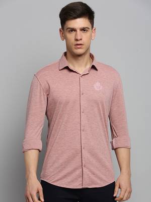 men's long sleeves solid pink shirt 2