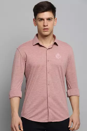 men's long sleeves solid pink shirt