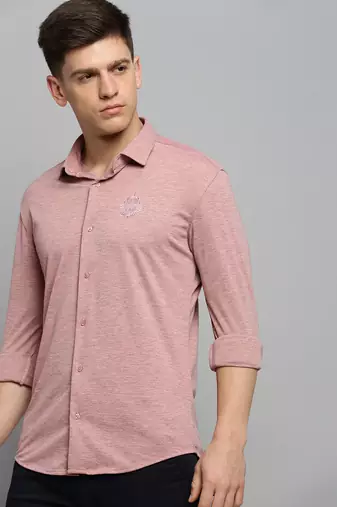 men's long sleeves solid pink shirt
