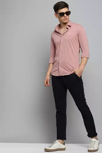 men's long sleeves solid pink shirt