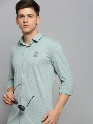 men's long sleeves solid sea green shirt 1