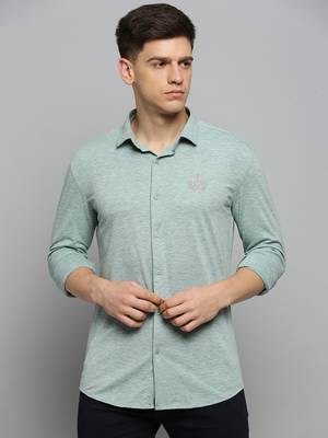 men's long sleeves solid sea green shirt 2