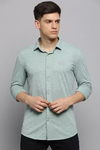 men's long sleeves solid sea green shirt